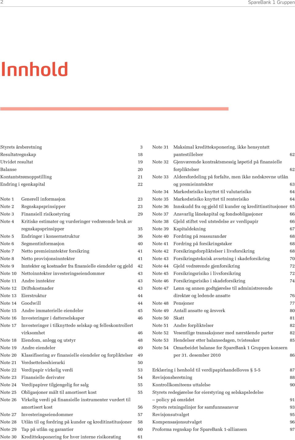 Segmentinformasjon 40 Note 7 Netto premieinntekter forsikring 41 Note 8 Netto provisjonsinntekter 41 Note 9 Inntekter og kostnader fra finansielle eiendeler og gjeld 42 Note 10 Nettoinntekter