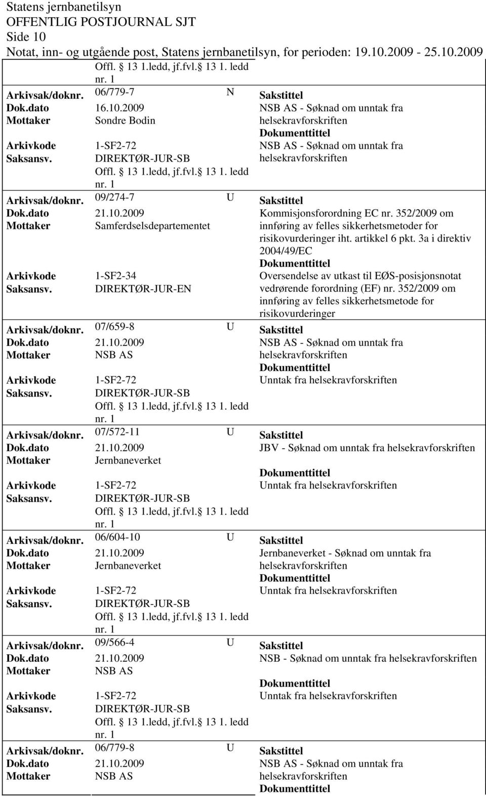 3a i direktiv 2004/49/EC Oversendelse av utkast til EØS-posisjonsnotat vedrørende forordning (EF) nr. 352/2009 om innføring av felles sikkerhetsmetode for risikovurderinger Arkivsak/doknr.