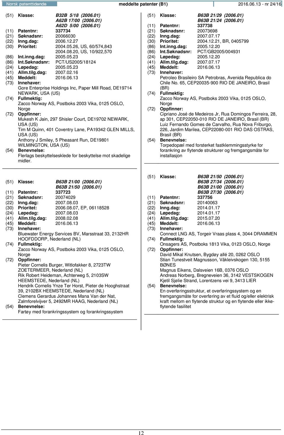 16 Gore Enterprise Holdings Inc, Paper Mill Road, DE19714 NEWARK, USA (US) Mukesh K Jain, 297 Shisler Court, DE19702 NEWARK, USA (US) Tim M Quinn, 401 Coventry Lane, PA19342 GLEN MILLS, USA (US)