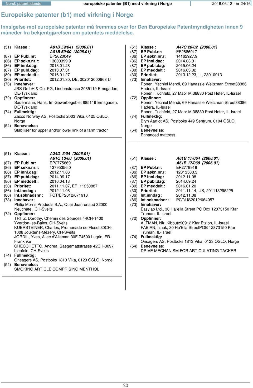 01) A01B 59/00 (2006.01) (87) EP Publ.nr: EP2620049 (86) EP søkn.nr.r: 13000399.9 (86) EP innl.dag: 2013.01.28 (87) EP publ.dag: 2013.07.31 (80) EP meddelt : 2016.01.27 (30) Prioritet: 2012.01.30, DE, 202012000868 U JRS GmbH & Co.