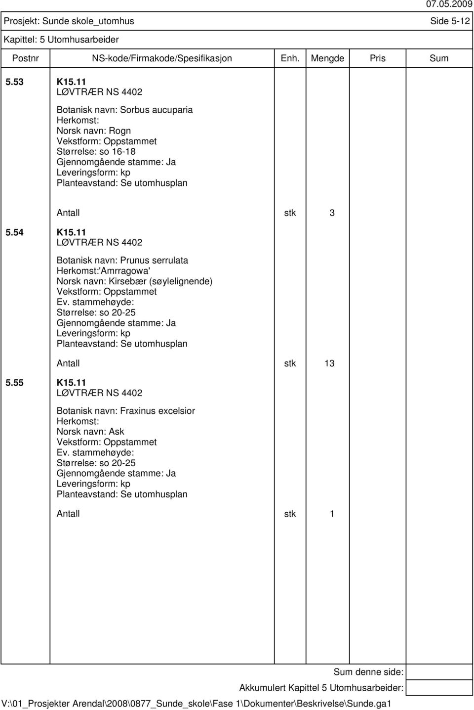 utomhusplan Prosjekt: Sunde skole_utomhus Side 5-12 Antall stk 3 5.54 K15.