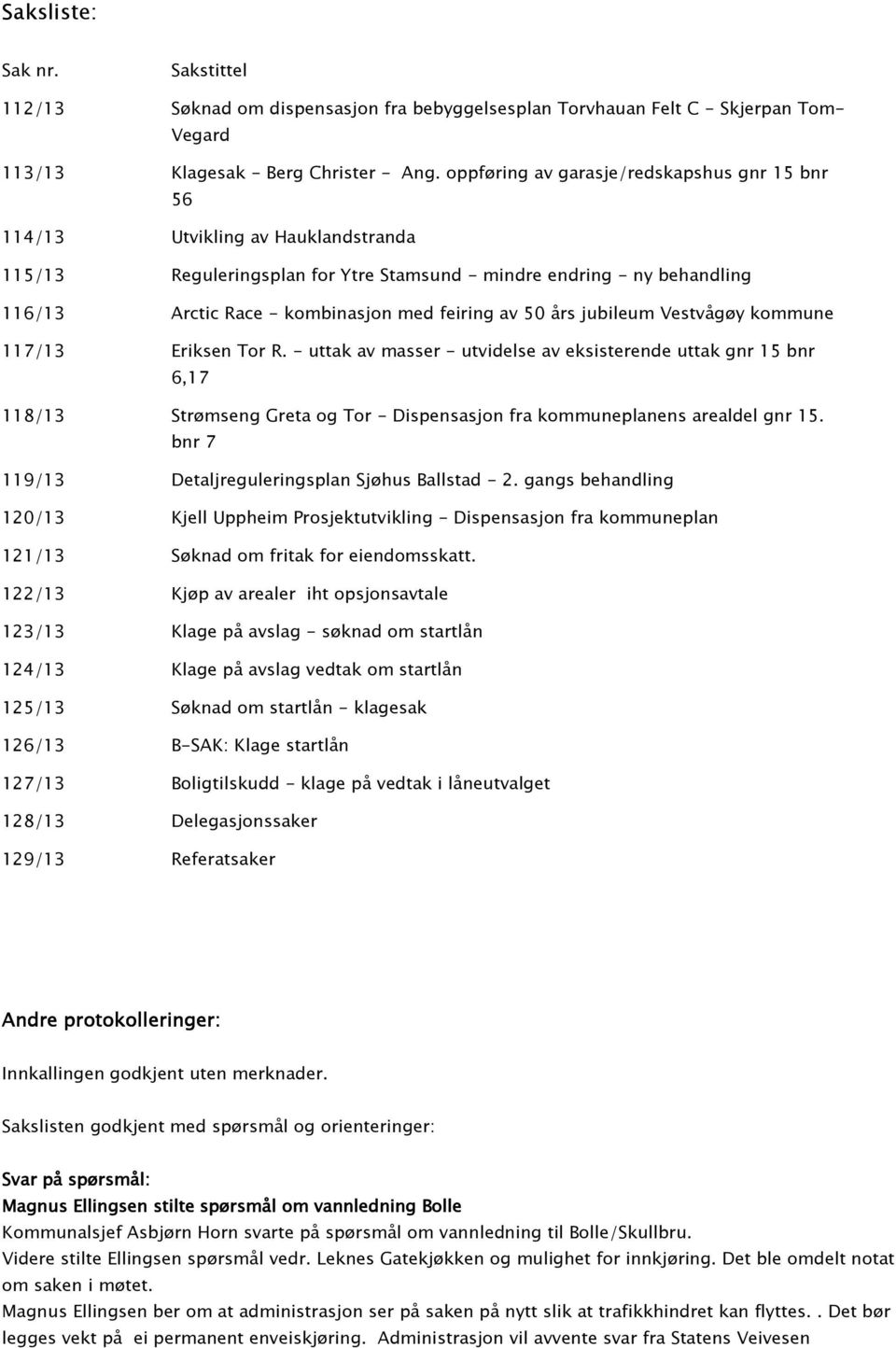 feiring av 50 års jubileum Vestvågøy kommune 117/13 Eriksen Tor R.