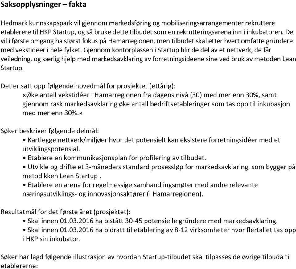 Gjennom kontorplassen i Startup blir de del av et nettverk, de får veiledning, og særlig hjelp med markedsavklaring av forretningsideene sine ved bruk av metoden Lean Startup.