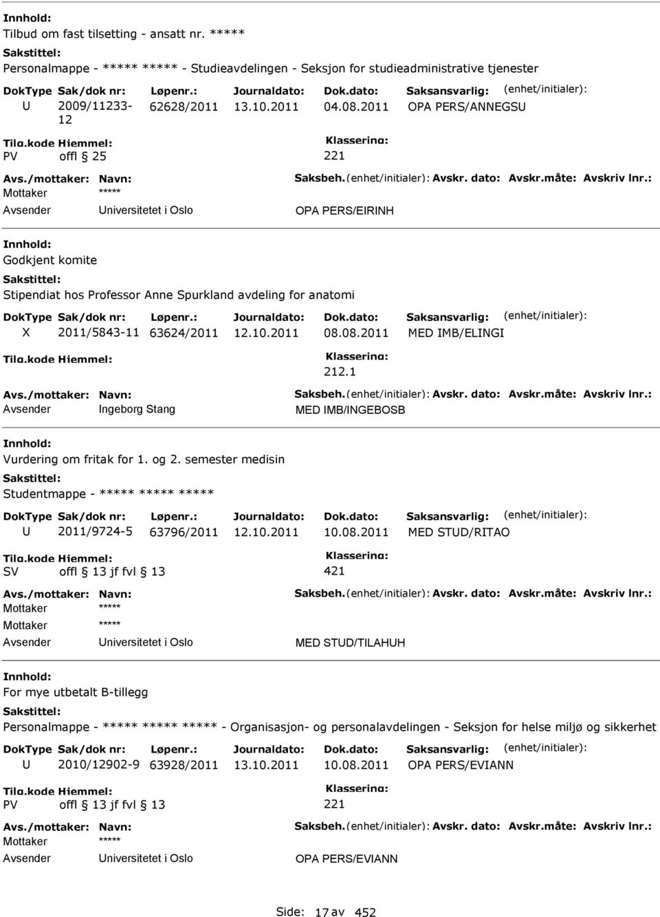 : niversitetet i Oslo OPA PERS/ERNH Godkjent komite Stipendiat hos Professor Anne Spurkland avdeling for anatomi 2011/5843-11 63624/2011 08.08.2011 MED MB/ELNG 212.1 Avs.