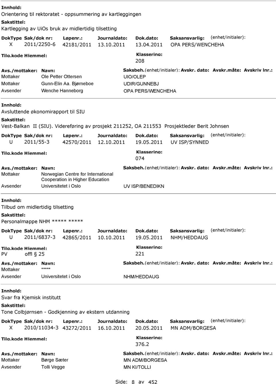 Bjørneboe DR/GNNEBJ Wenche Hanneborg OPA PERS/WENCHEHA Avsluttende økonomirapport til S Vest-Balkan (S). Videreføring av prosjekt 211252, OA 211553 Prosjektleder Berit Johnsen 2011/55-3 42570/2011 19.