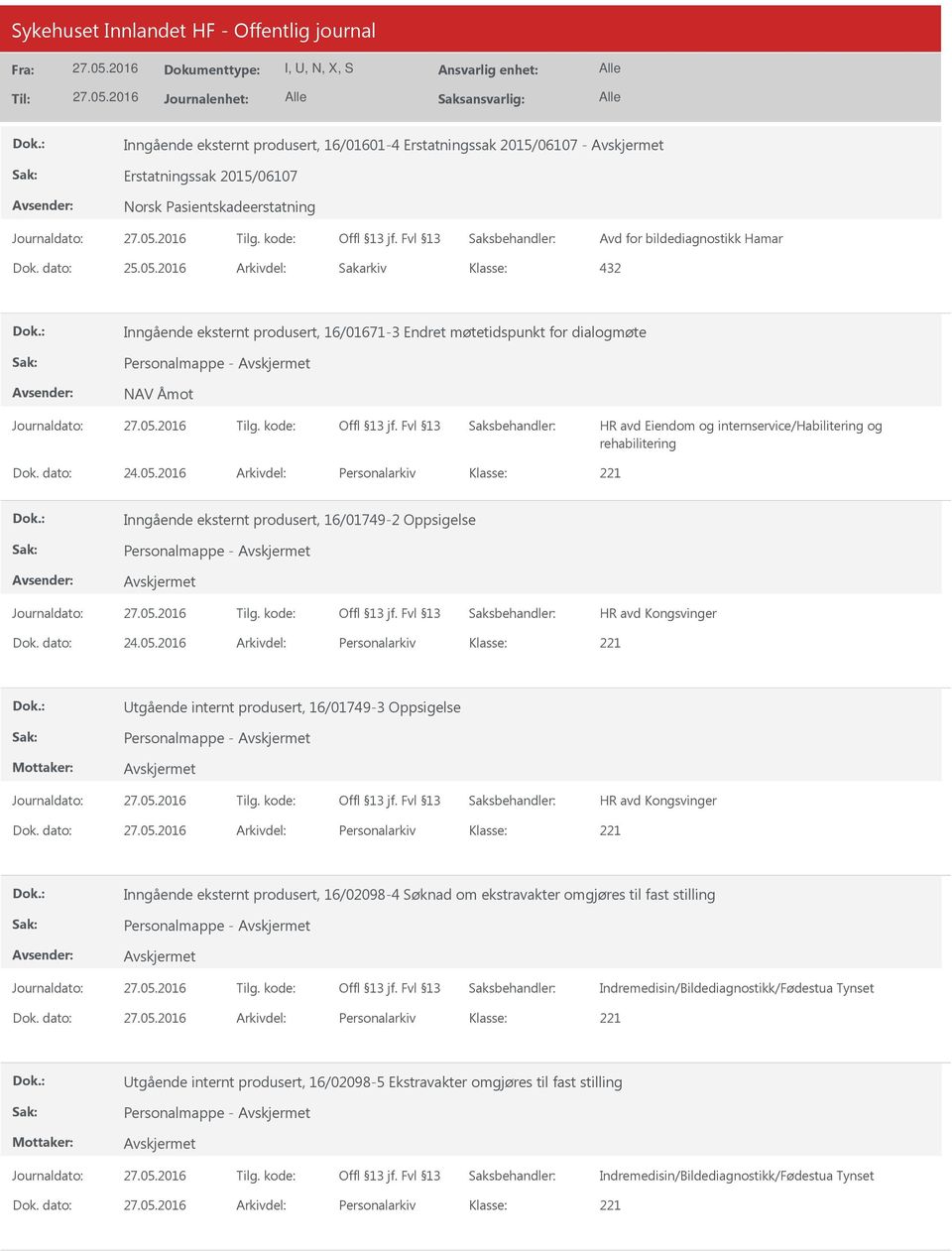 2016 Arkivdel: Personalarkiv Inngående eksternt produsert, 16/01749-2 Oppsigelse Personalmappe - HR avd Kongsvinger Dok. dato: 24.05.