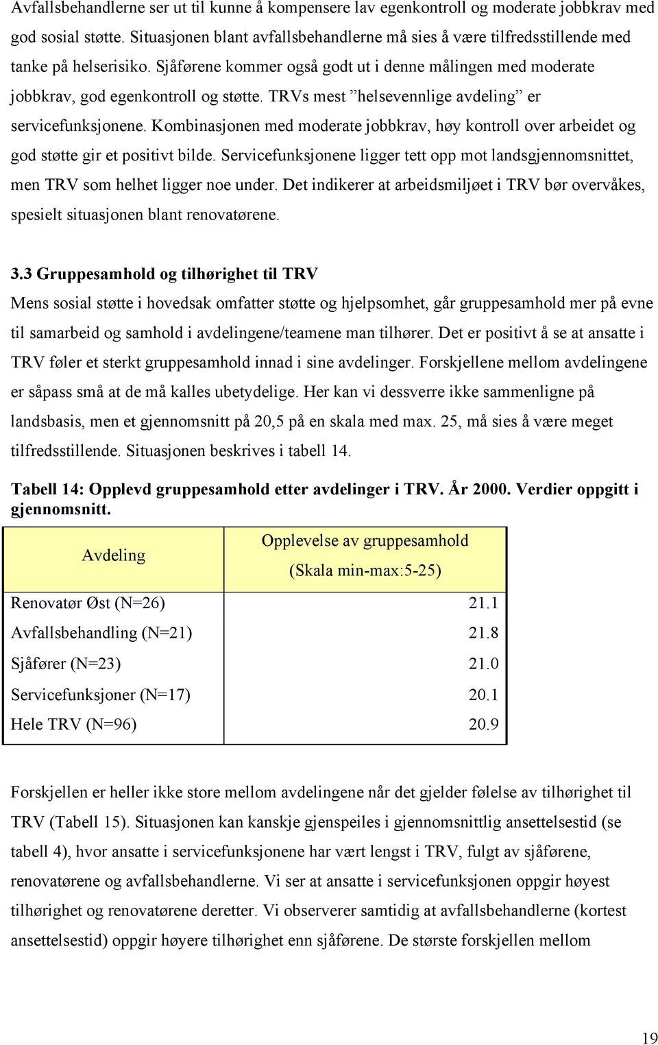 TRVs mest helsevennlige avdeling er servicefunksjonene. Kombinasjonen med moderate jobbkrav, høy kontroll over arbeidet og god støtte gir et positivt bilde.