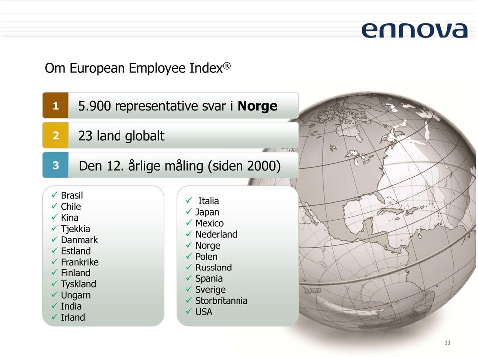 årlige måling (siden 2000) Brasil Chile Kina Tjekkia Danmark Estland