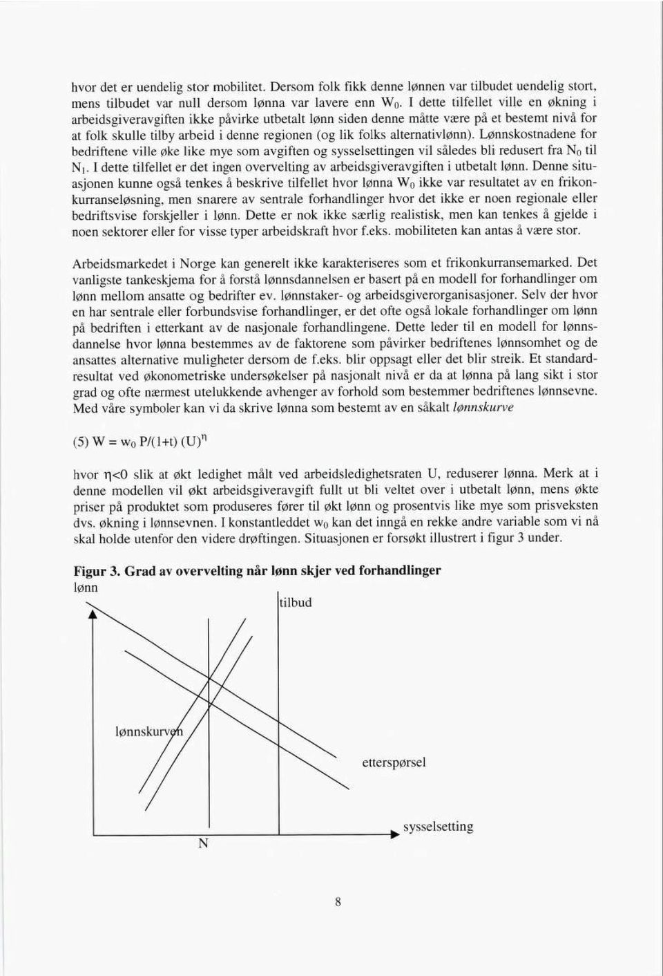 alternativlønn). Lønnskostnadene for bedriftene ville øke like mye som avgiften og sysselsettingen vil således bli redusert fra No til Ni.