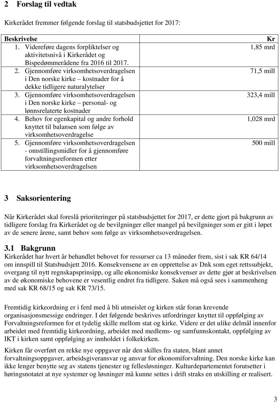 Gjennomføre virksomhetsoverdragelsen i Den norske kirke personal- og lønnsrelaterte kostnader 4. Behov for egenkapital og andre forhold knyttet til balansen som følge av virksomhetsoverdragelse 5.