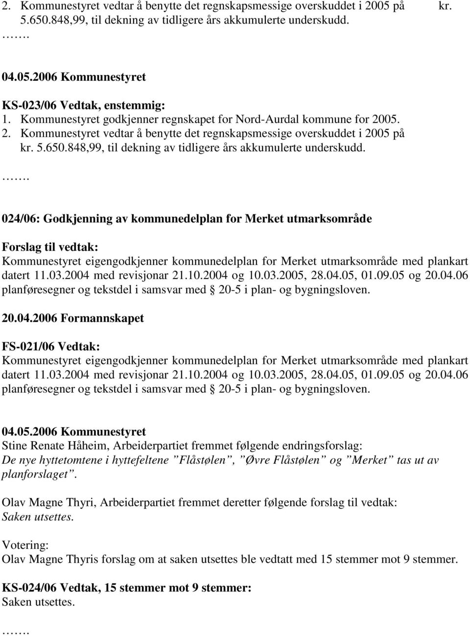 848,99, til dekning av tidligere års akkumulerte underskudd.