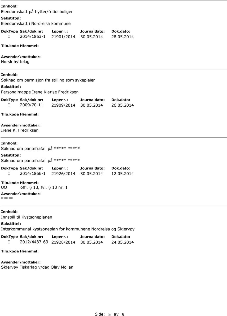 Fredriksen Søknad om pantefrafall på Søknad om pantefrafall på O 2014/1866-1 21926/2014 12.05.