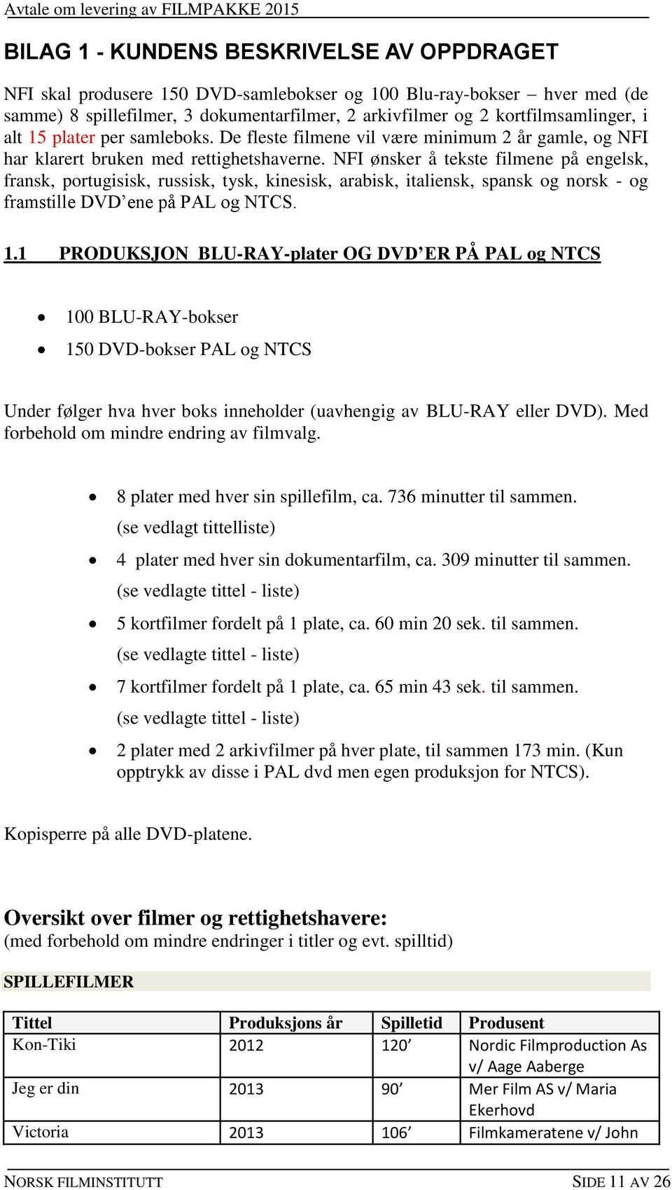 NFI ønsker å tekste filmene på engelsk,, spansk og - og framstille DVD ene på PAL og NTCS. 1.