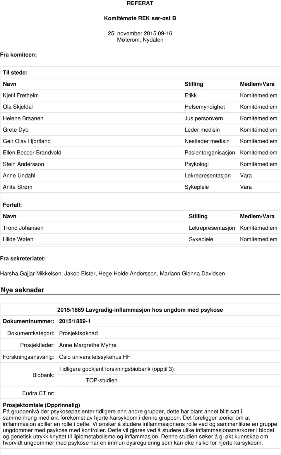 Komitémedlem Grete Dyb Leder medisin Komitémedlem Geir Olav Hjortland Nestleder medisin Komitémedlem Ellen Beccer Brandvold Pasientorganisasjon Komitémedlem Stein Andersson Psykologi Komitémedlem