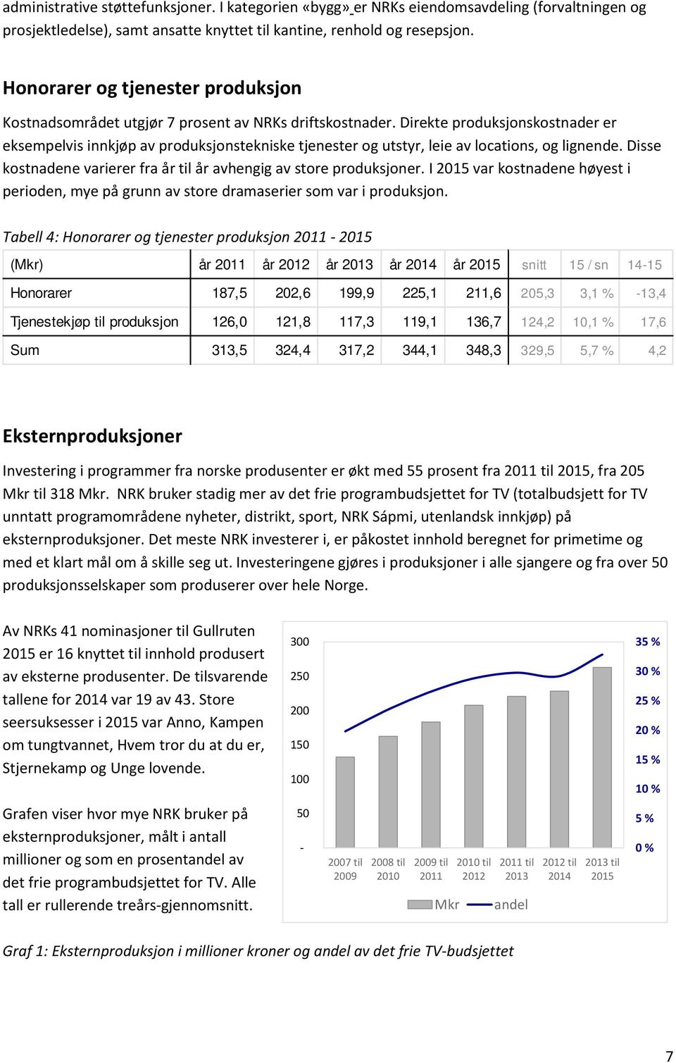 Direkte produksjonskostnader er eksempelvis innkjøp av produksjonstekniske tjenester og utstyr, leie av locations, og lignende. Disse kostnadene varierer fra år til år avhengig av store produksjoner.