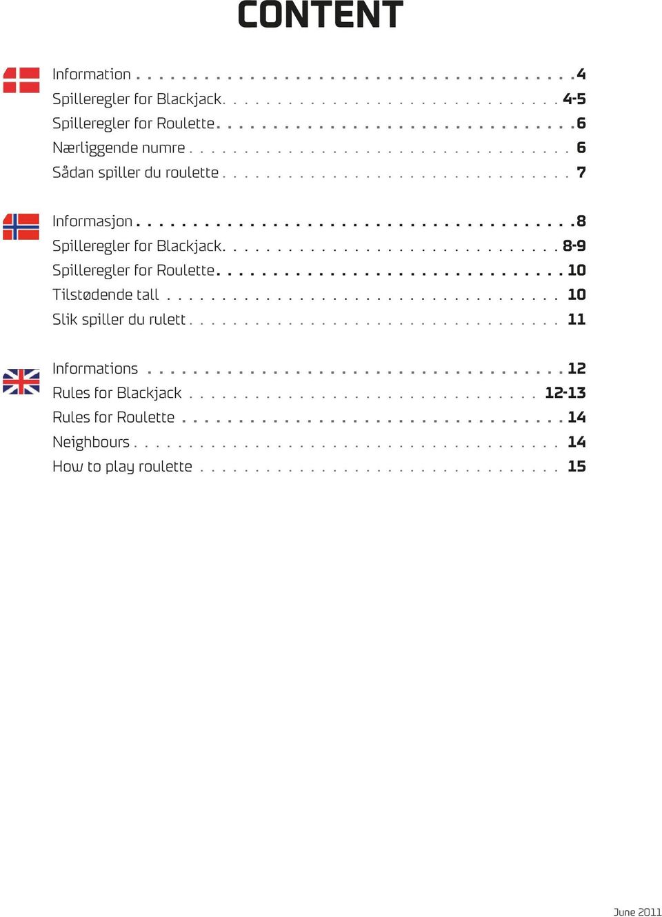 ..............................8-9 Spilleregler for Roulette...............................10 Tilstødende tall.................................... 10 Slik spiller du rulett.................................. 11 Informations.