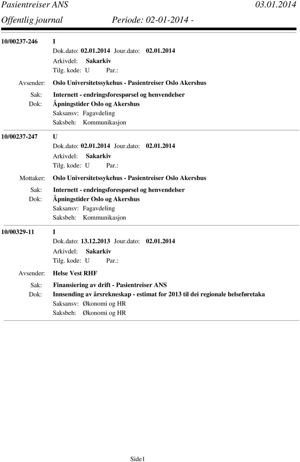 Åpningstider Oslo og Akershus 10/00329-11 I Dok.dato: 13.12.2013