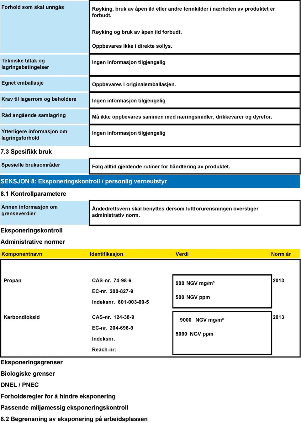 Må ikke oppbevares sammen med næringsmidler, drikkevarer og dyrefor. 7.3 Spesifikk bruk Spesielle bruksområder Følg alltid gjeldende rutiner for håndtering av produktet.