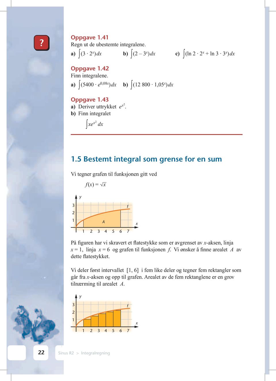 5 Bestemt integrl som grense for en sum Vi tegner grfen til funksjonen gitt ved f() = 2 A 2 4 5 f 6 7 På figuren hr vi skrvert et fltestkke som er vgrenset v