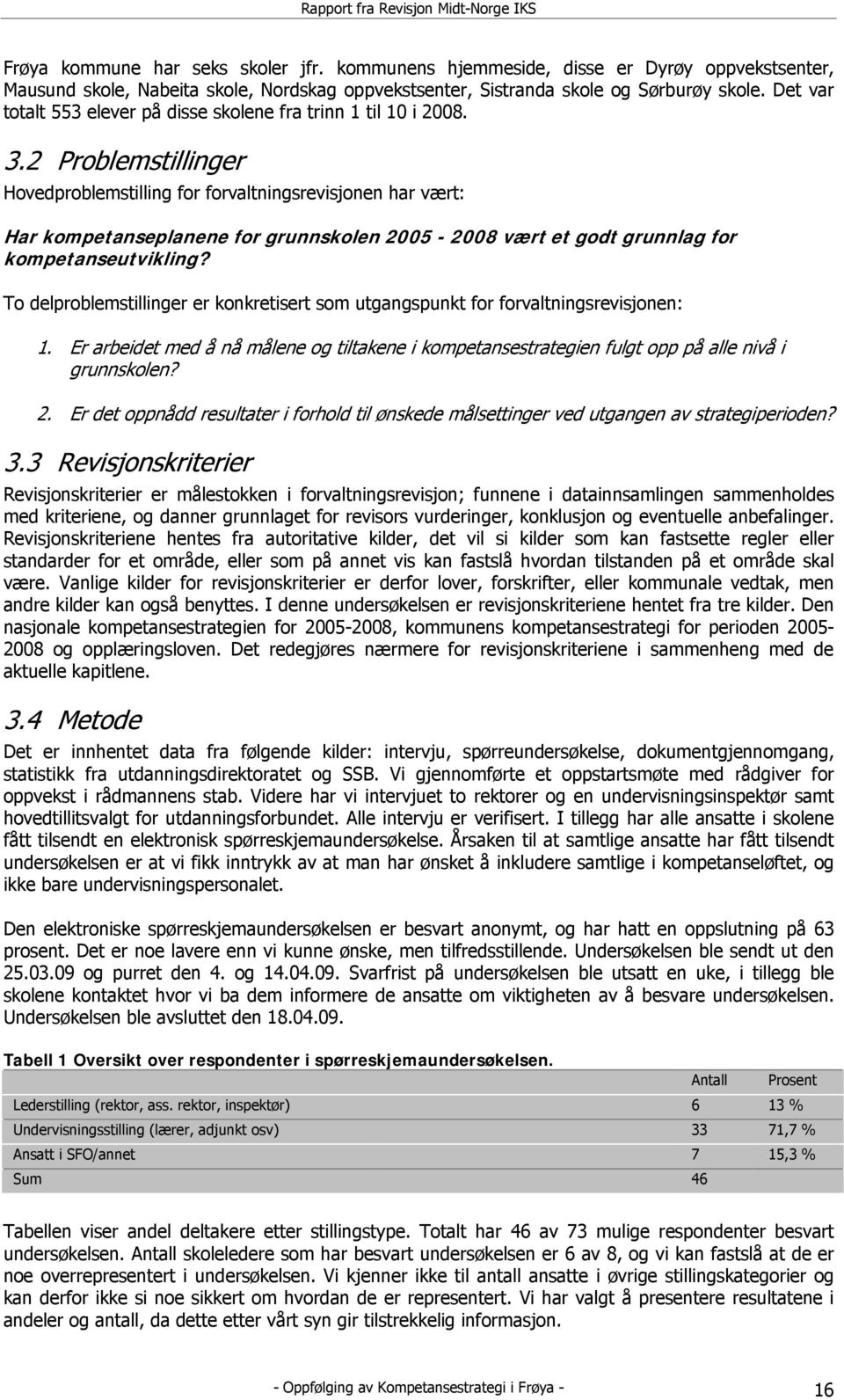 2 Problemstillinger Hovedproblemstilling for forvaltningsrevisjonen har vært: Har kompetanseplanene for grunnskolen 2005-2008 vært et godt grunnlag for kompetanseutvikling?