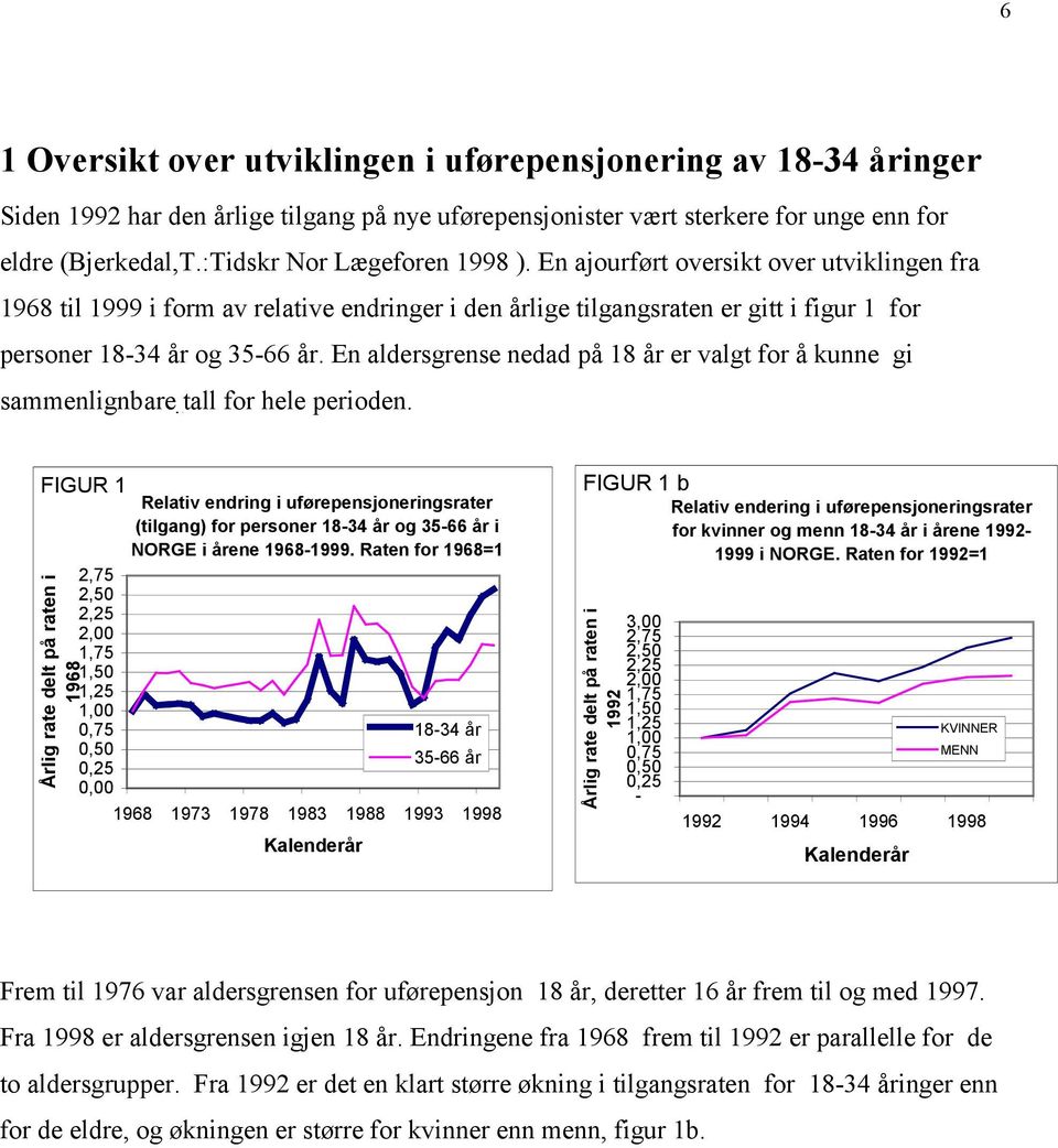 En aldersgrense nedad på 18 er valgt for å kunne gi sammenlignbare tall for hele perioden.