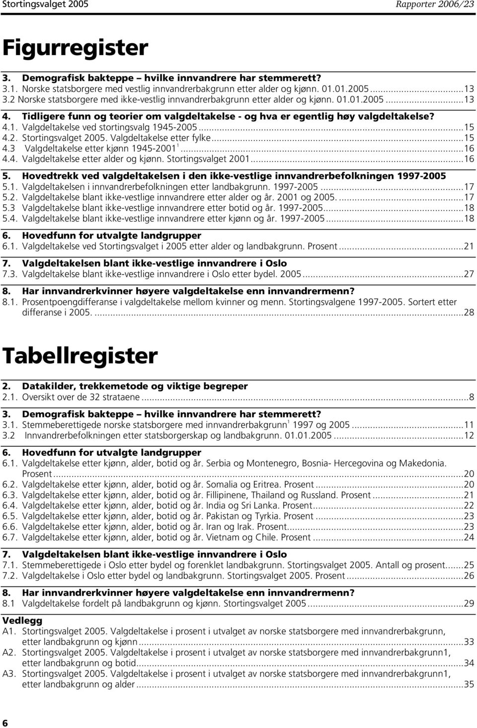 ..15 4.2. Stortingsvalget 2005. Valgdeltakelse etter fylke...15 4.3 Valgdeltakelse etter kjønn 1945-2001 1...16 4.4. Valgdeltakelse etter alder og kjønn. Stortingsvalget 2001...16 5.