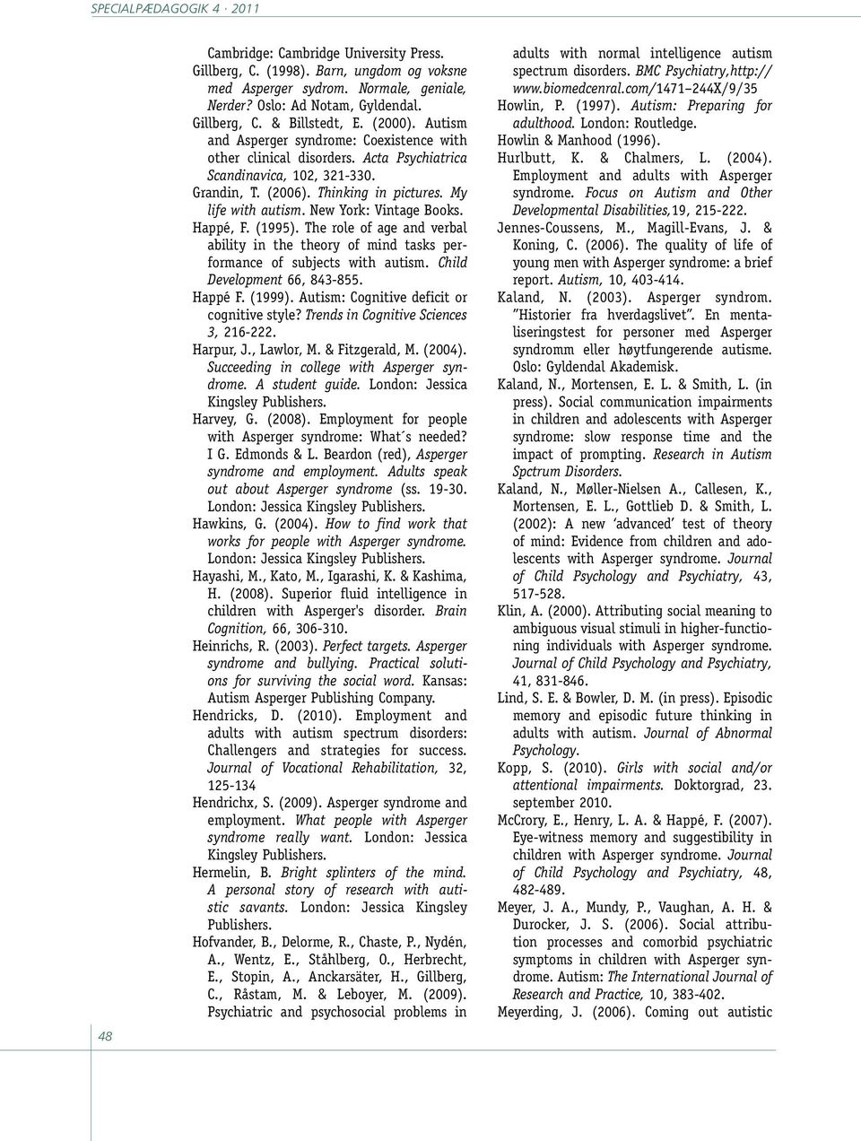 New York: Vintage Books. Happé, F. (1995). The role of age and verbal ability in the theory of mind tasks performance of subjects with autism. Child Development 66, 843-855. Happé F. (1999).