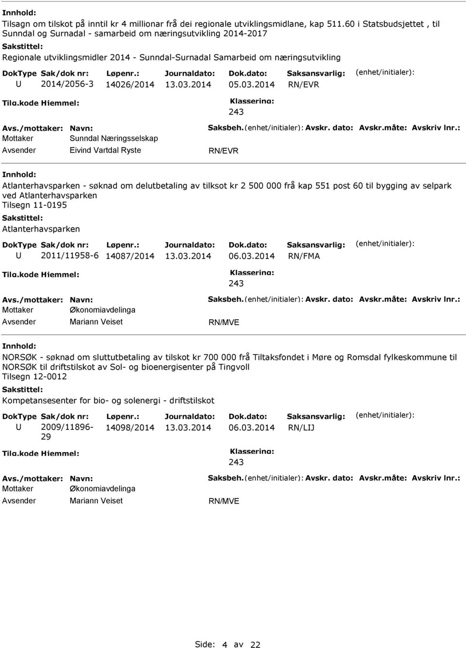 2014 RN/EVR Avs./mottaker: Navn: Saksbeh. Avskr. dato: Avskr.måte: Avskriv lnr.