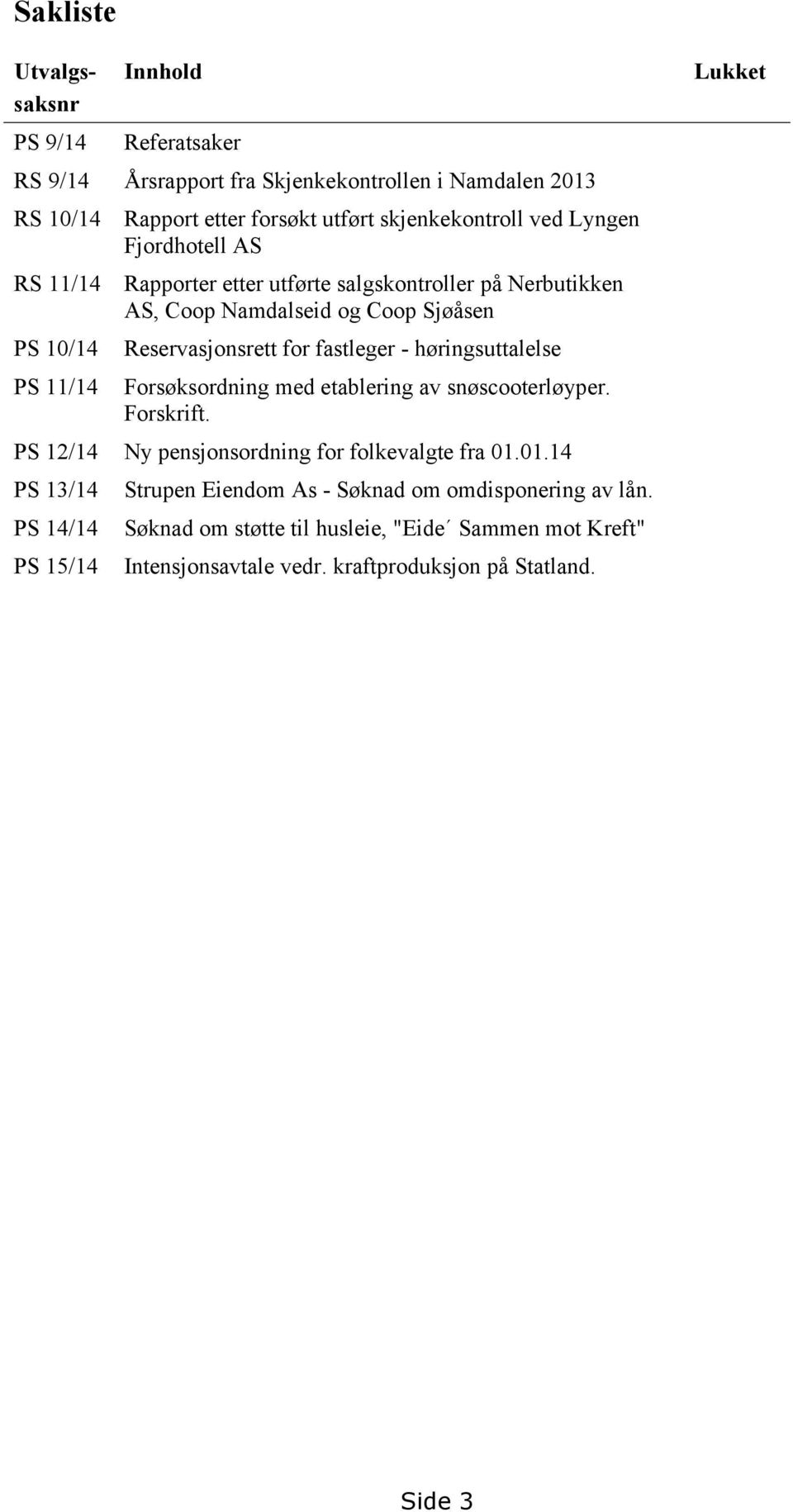 fastleger - høringsuttalelse Forsøksordning med etablering av snøscooterløyper. Forskrift. PS 12/14 Ny pensjonsordning for folkevalgte fra 01.