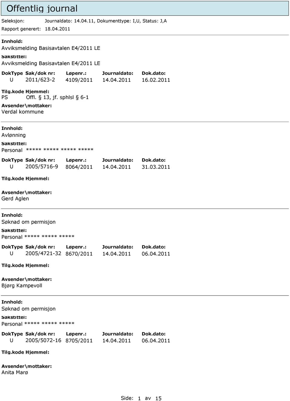 2011 Avviksmelding Basisavtalen E4/2011 LE Avviksmelding Basisavtalen E4/2011 LE 2011/623-2 4109/2011