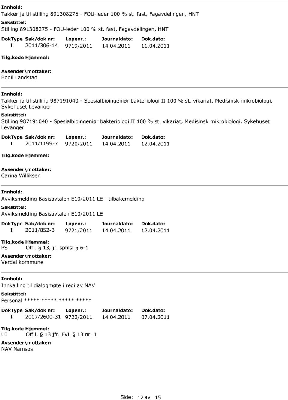 vikariat, Medisinsk mikrobiologi, Sykehuset Levanger Stilling 987191040 - Spesialbioingeniør bakteriologi 100 % st.