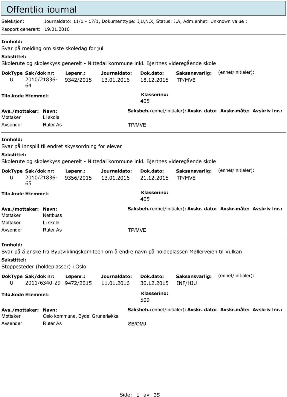 2015 TP/MVE 405 Avs./mottaker: Navn: Saksbeh. Avskr. dato: Avskr.måte: Avskriv lnr.