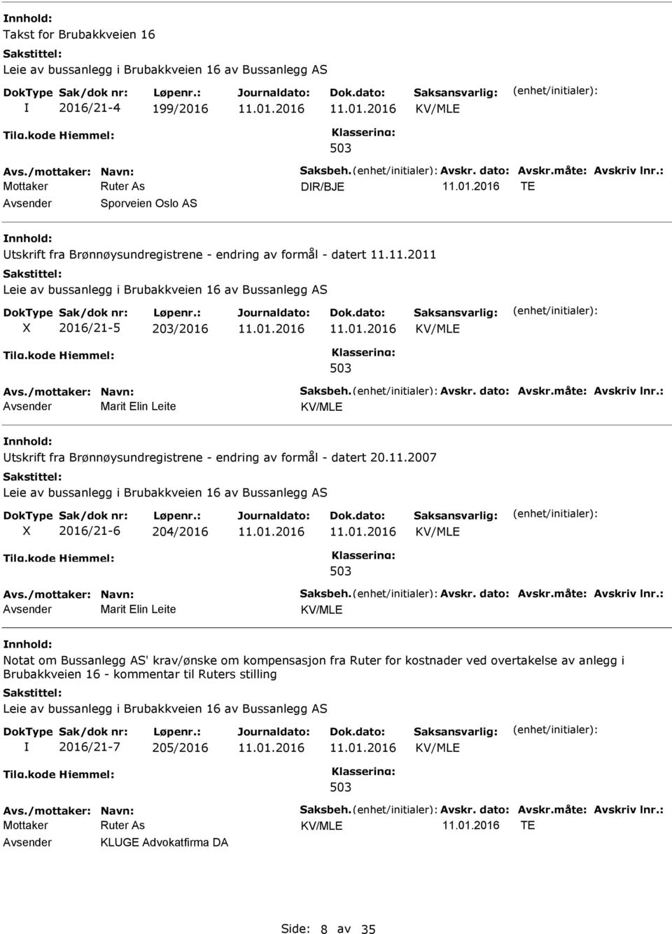 /mottaker: Navn: Saksbeh. Avskr. dato: Avskr.måte: Avskriv lnr.: Marit Elin Leite KV/MLE tskrift fra Brønnøysundregistrene - endring av formål - datert 20.11.