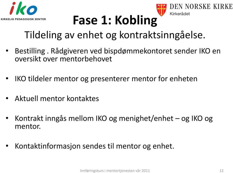 tildeler mentor og presenterer mentor for enheten Aktuell mentor kontaktes Kontrakt