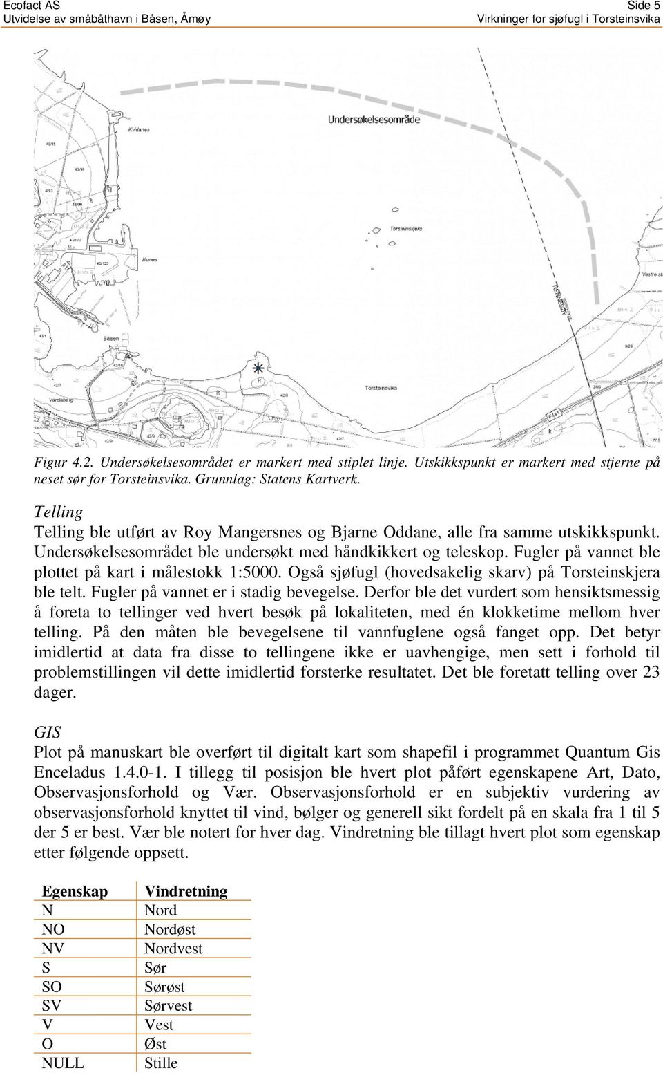 Fugler på vannet ble plottet på kart i målestokk 1:5000. Også sjøfugl (hovedsakelig skarv) på Torsteinskjera ble telt. Fugler på vannet er i stadig bevegelse.