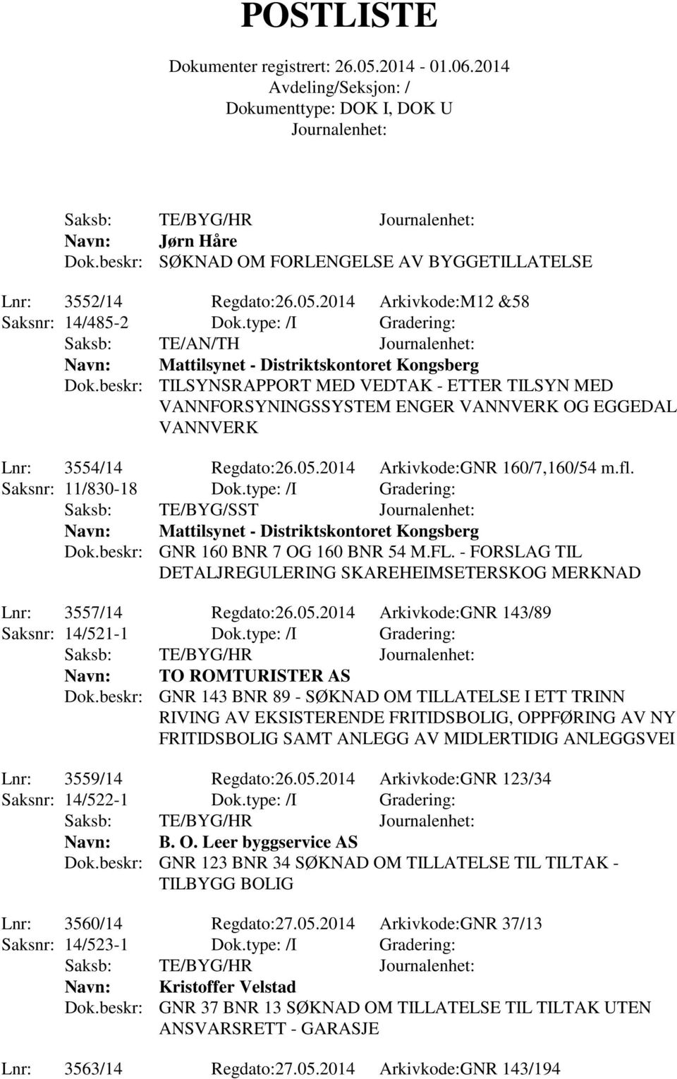 beskr: TILSYNSRAPPORT MED VEDTAK - ETTER TILSYN MED VANNFORSYNINGSSYSTEM ENGER VANNVERK OG EGGEDAL VANNVERK Lnr: 3554/14 Regdato:26.05.2014 Arkivkode:GNR 160/7,160/54 m.fl. Saksnr: 11/830-18 Dok.