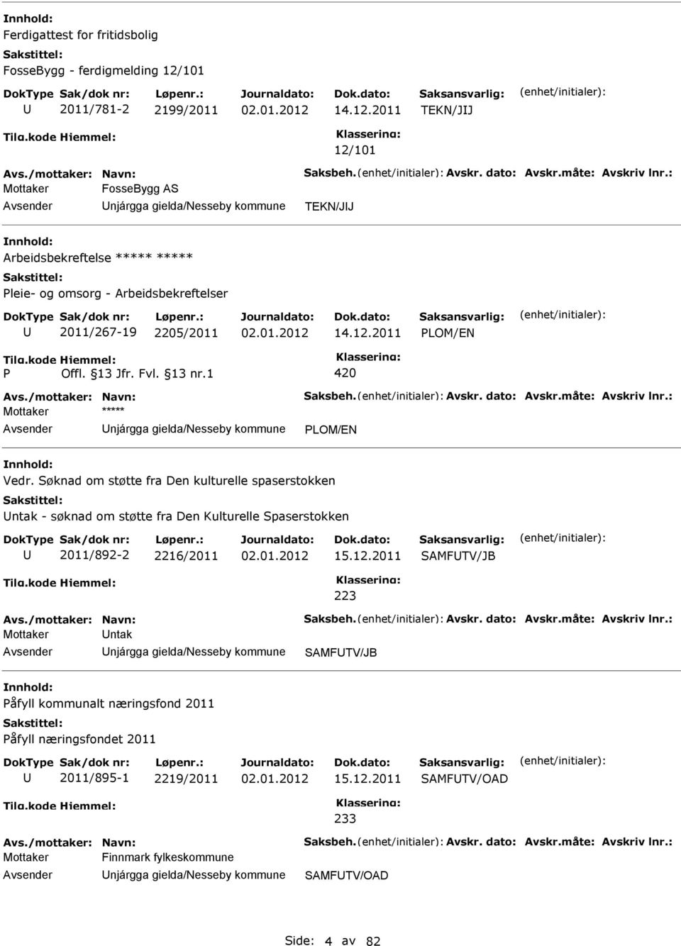 kode P Hjemmel: Offl. 13 Jfr. Fvl. 13 nr.1 420 Avs./mottaker: Navn: Saksbeh. Avskr. dato: Avskr.måte: Avskriv lnr.: Mottaker ***** njárgga gielda/nesseby kommune PLOM/EN nnhold: Vedr.