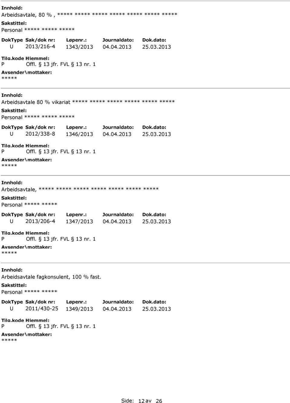 2013 Arbeidsavtale, ersonal 2013/206-4 1347/2013 25.03.