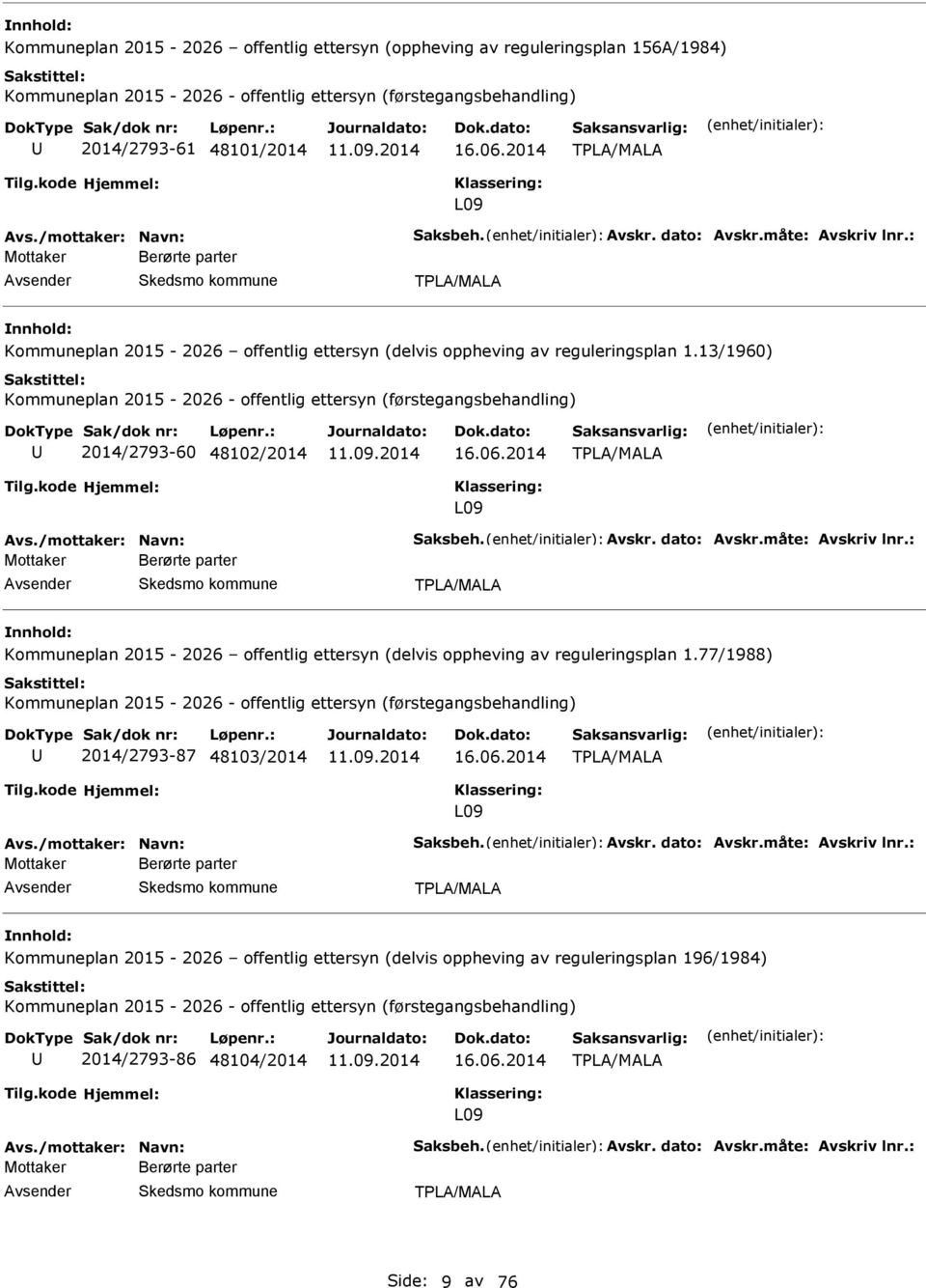 13/1960) Kommuneplan 2015-2026 - offentlig ettersyn (førstegangsbehandling) 2014/2793-60 48102/2014 16.06.2014 L09 Avs.