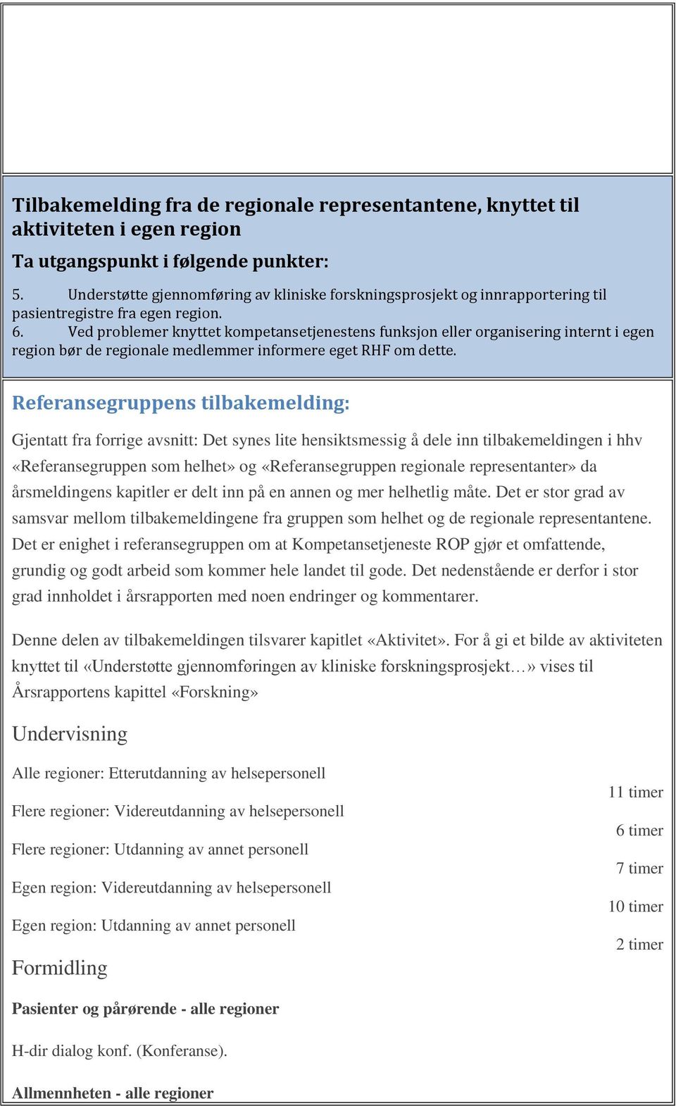 Ved problemer knyttet kompetansetjenestens funksjon eller organisering internt i egen region bør de regionale medlemmer informere eget RHF om dette.