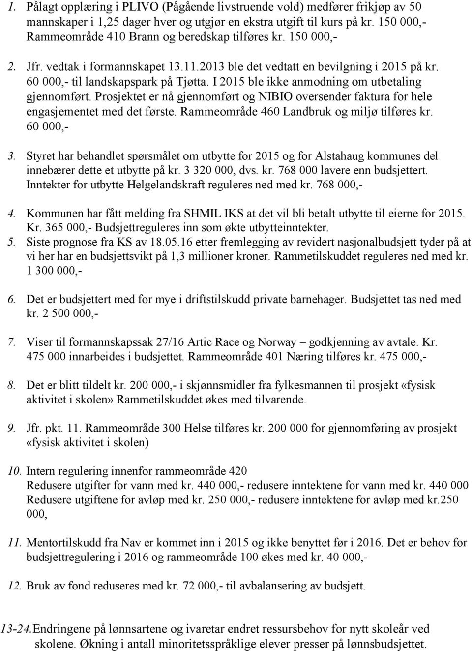 I 2015 ble ikke anmodning om utbetaling gjennomført. Prosjektet er nå gjennomført og NIBIO oversender faktura for hele engasjementet med det første. Rammeområde 460 Landbruk og miljø tilføres kr.