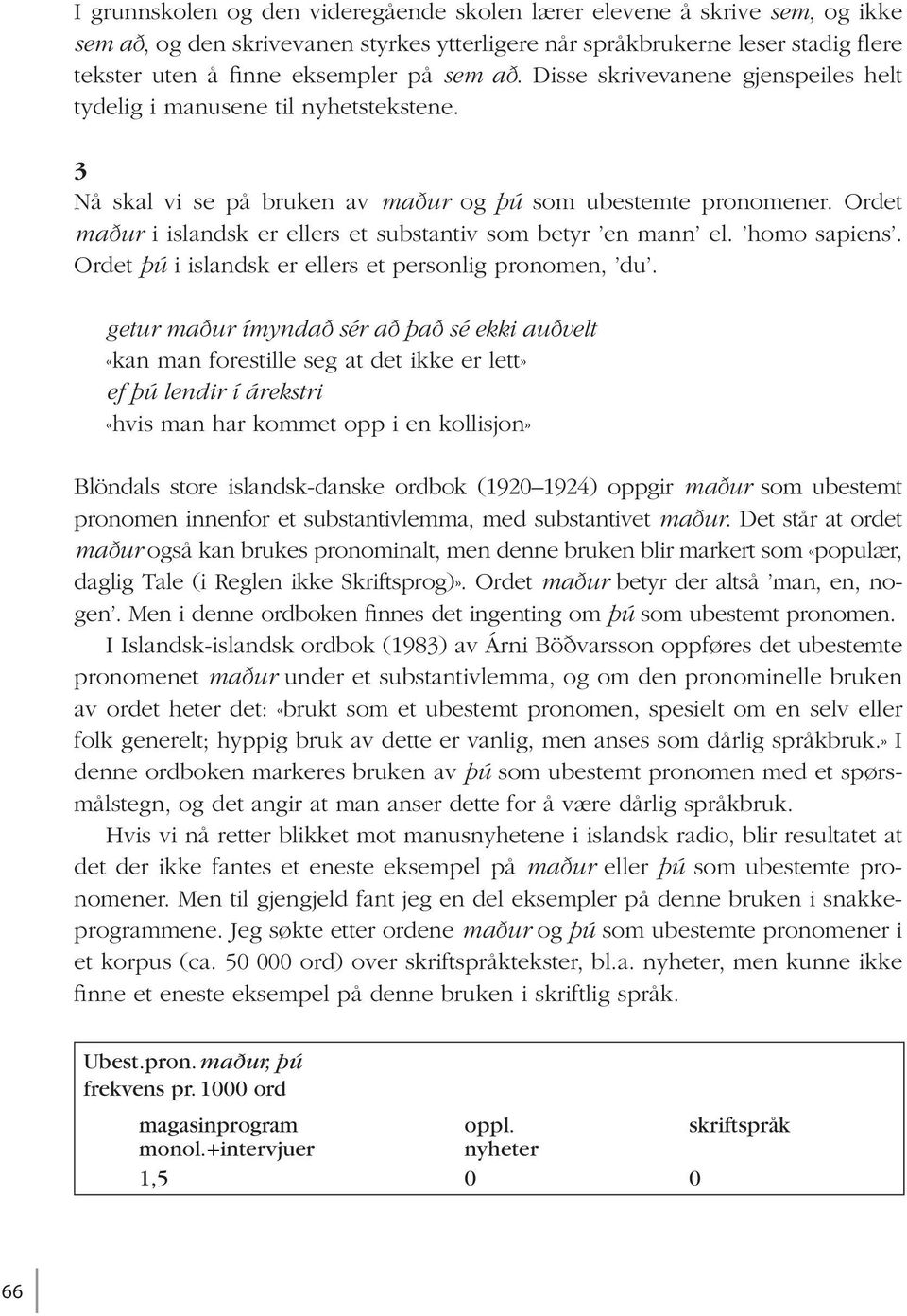 Ordet maður i islandsk er ellers et substantiv som betyr en mann el. homo sapiens. Ordet þú i islandsk er ellers et personlig pronomen, du.