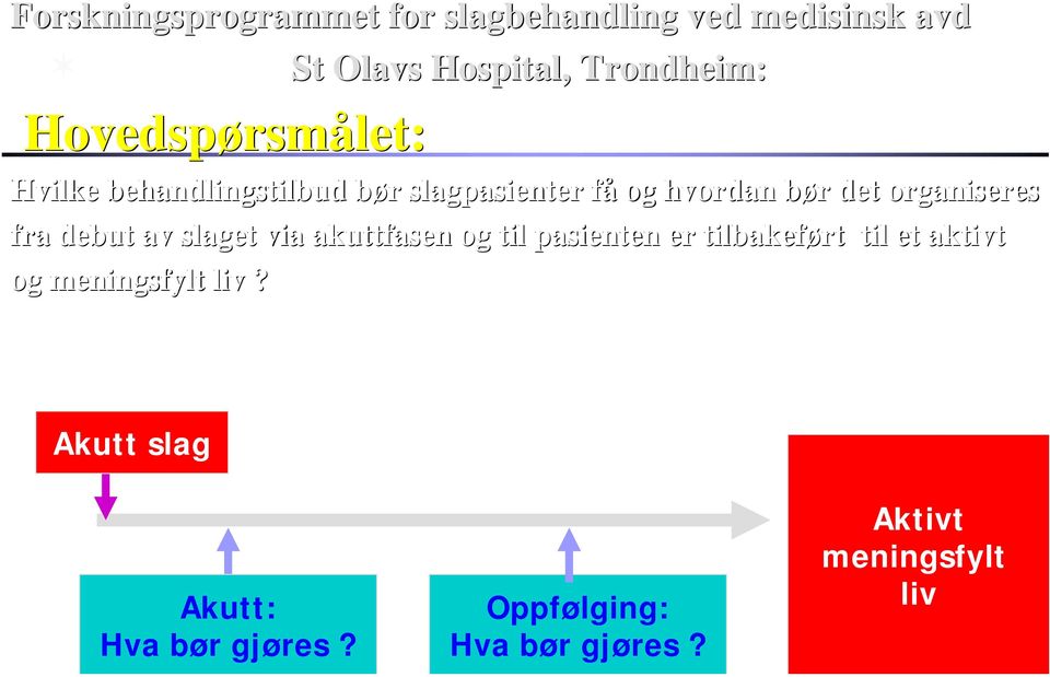 organiseres fra debut av slaget via akuttfasen og til pasienten er tilbakeført til et