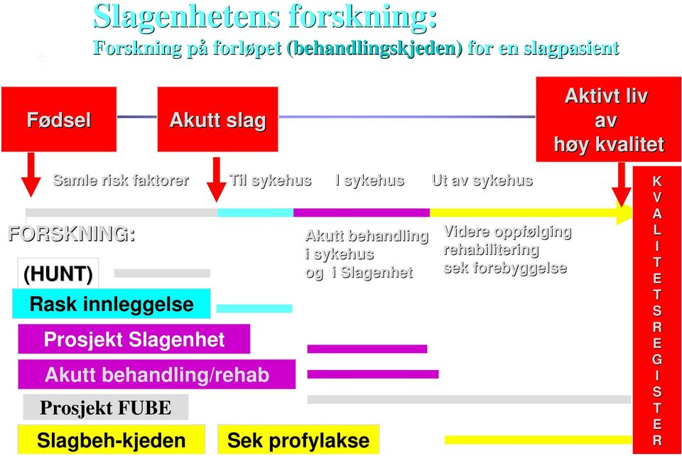 behandling/rehab Prosjekt FUBE Slagbeh-kjeden Til sykehus I sykehus Akutt behandling i sykehus og i