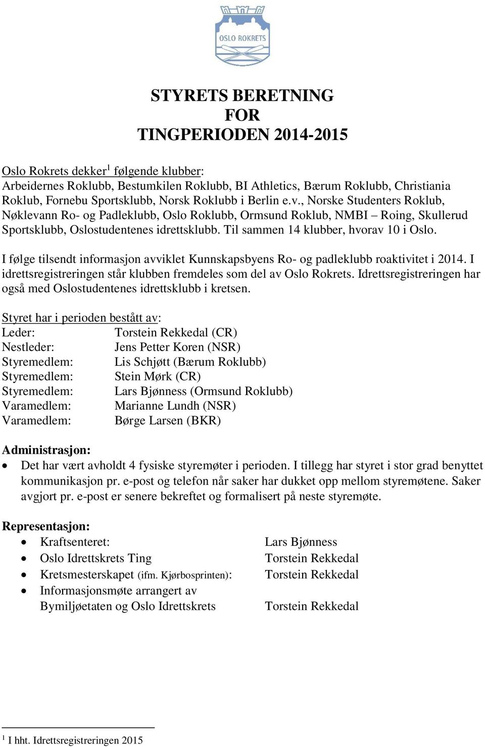 Til sammen 14 klubber, hvorav 10 i Oslo. I følge tilsendt informasjon avviklet Kunnskapsbyens Ro- og padleklubb roaktivitet i 2014.