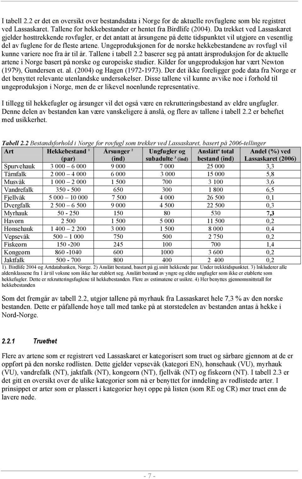 Ungeproduksjonen for de norske hekkebestandene av rovfugl vil kunne variere noe fra år til år. Tallene i tabell 2.