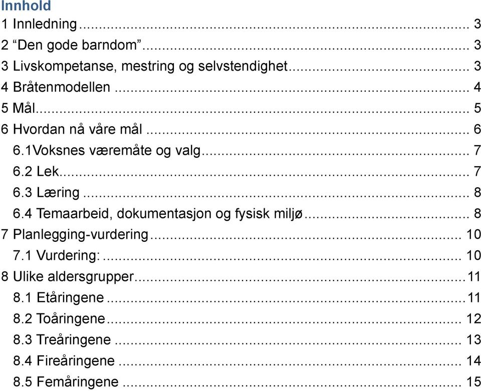 4 Temaarbeid, dokumentasjon og fysisk miljø... 8 7 Planlegging-vurdering... 10 7.1 Vurdering:.