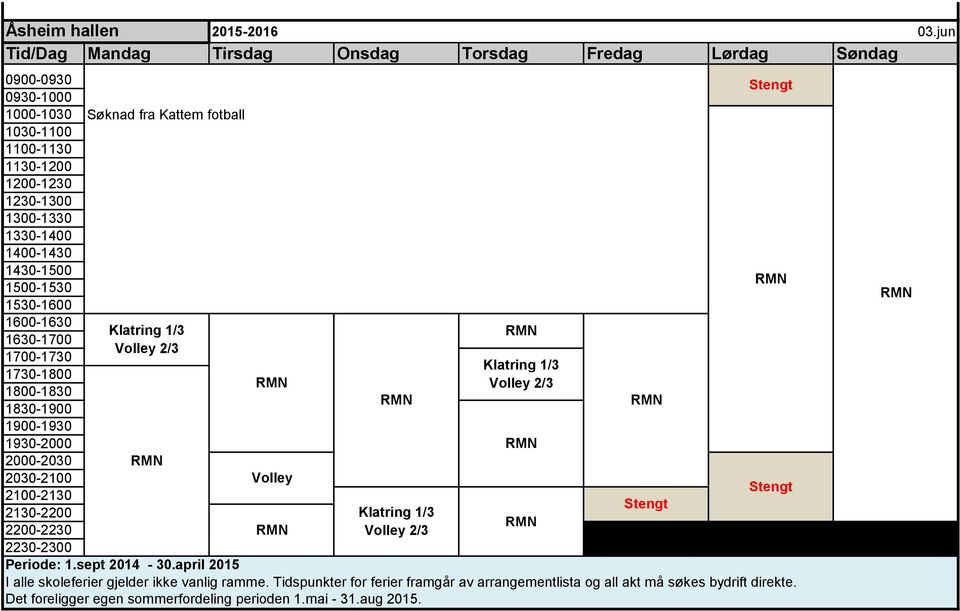 Volley 2/3 Periode: 1.sept 2014-30.