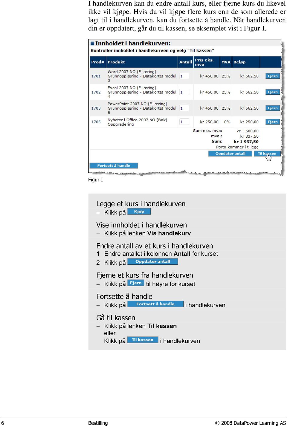 Når handlekurven din er oppdatert, går du til kassen, se eksemplet vist i Figur I.