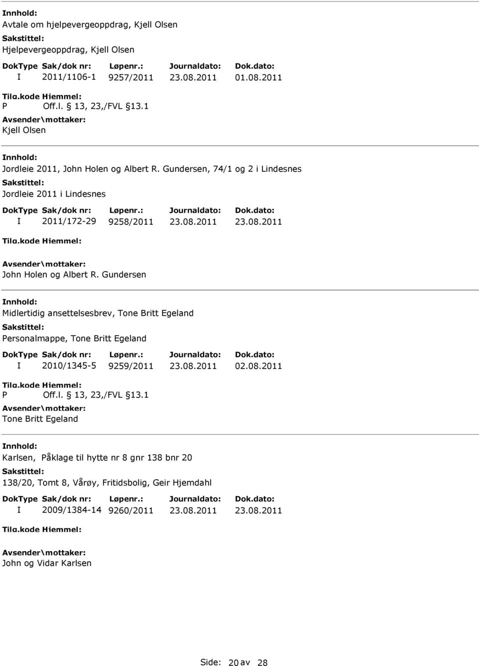 Gundersen Midlertidig ansettelsesbrev, Tone Britt Egeland Personalmappe, Tone Britt Egeland P 2010/1345-5 9259/2011 Off.l. 13, 23,/FVL 13.